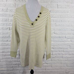 Sonoma Womens Sweater XXL Plus Long Sleeve Green Stripe Button Up SWE56E